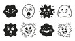 © Labib - Cute Cartoon Emoticons Set: Happy, Surprised, Sparkling Faces - Vector Icons