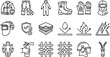 © pixraw - Firefighter Protective Clothing  Safety Gear Line Icons Set, Fire Protection Equipment Symbols, Black and White Line Art