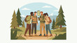 © Md Mamonor - Group of Diverse Friends Hiking in the Mountains Looking at a Digital Map on a Smartphone for Navigation; Flat Vector Illustration of People on a Forest Trail with Backpacks and Outdoor Gear.