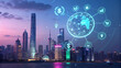 © Arif - Futuristic city skyline with global digital finance network and glowing data nodes
