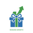 © Ikhsan - Blue gift box icon with upward arrow and growth text.