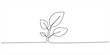 © SS line art - Leaves continuous line drawing. Plant branch one line art. Vector illustration isolated on white. leaf line vector Continuous one line drawing of a young plant sprout with two leaves growing from the