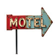 © Fotograf - A motel sign with an arrow pointing to the left, perfect for use in travel or adventure scenes