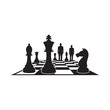© MDISMAIL - black and white silhouette of chess pieces on a chessboard with people