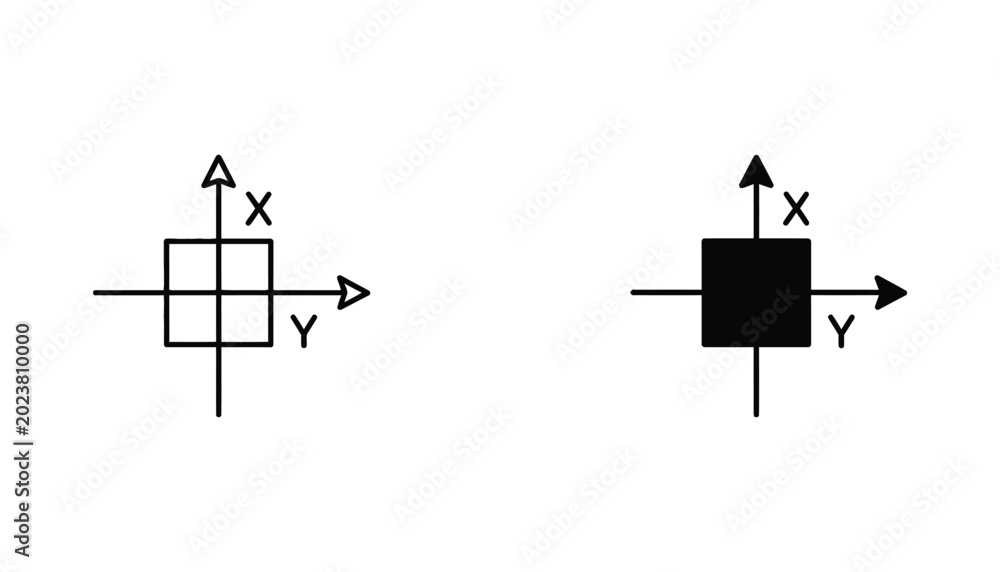 Cartesian coordinate system icon with X and Y axis labels in minimalist ...