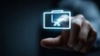 © Ahsan - Innovator's hand taps a glowing digital briefcase icon, unlocking creative business ideas and professional portfolio concepts on a sleek virtual screen for future success.
