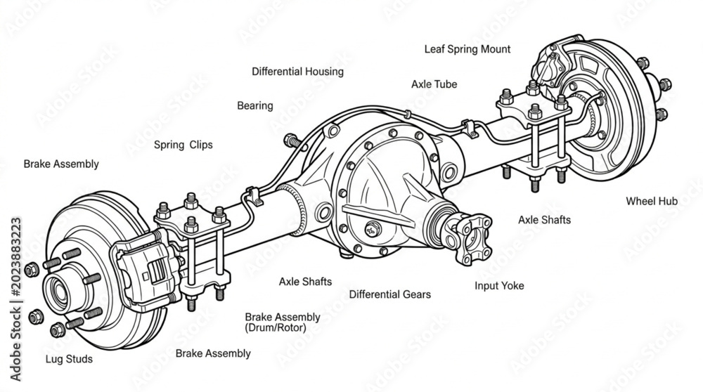 Detailed Diagram of a Vehicle Rear Axle Assembly. Stock Vector | Adobe ...