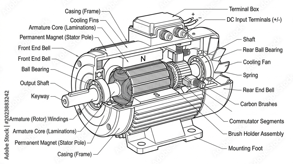 Detailed Diagram of an Electric Motor with Labeled Components. Stock ...