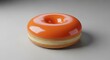 © Alpha - Fresh round donut with a glossy glaze reflecting soft diffused light, featuring a delicate sheen and smooth texture on a neutral background, glaze, pastry, dough