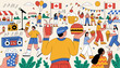 © Merah - A lively outdoor Canadian festival scene with diverse people enjoying various foods, drinks, and music under a festive atmosphere.