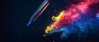 © guobao - Fine tip brush rendering abstract vibrant red and blue liquid paint smoke pattern