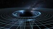 © AGI Studio - A digital visualization of a black hole warping space-time, set against a starry galaxy background.