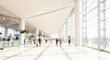 © joharia - Abstract blurred background of a modern airport terminal hall with people walking.