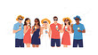 © Md - Summer Celebration: A diverse group of friends enjoy ice cream cones on a bright summer day, dressed in stylish summer attire and hats, embodying the spirit of vacation and fun.