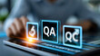 © Nataliya - Close-up of a quality management concept visualization with QA, QC and improvement icons on a diagram, quality assurance concept, QA management photography, compliance and