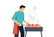© Deidara - Young man grilling kebabs on outdoor barbecue in summer