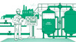 © Zahra - Technician wearing hard hat holding clipboard while inspecting industrial sand filter water system and control panel, Represents utility maintenance illustrating sustainable water supply