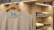 © Khadijah - Lightweight beige sun protective t-shirt with UPF 50+ label hanging in a closet