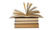© Aliona - Stack of old books with one open book showing pages, isolated on transparent background
