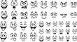 © Faruk - Cartoon facial expressions vector set featuring varied funny emotions goofy grimaces angry faces shocked and happy smiles isolated on white