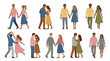 © Hesh - Flat Vector Faceless Couple Character Set Dancing and Interacting Architectural Cutouts