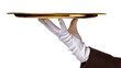 © Maria - White gloved hand holding a polished brass tray, isolated on transparent background