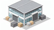 © Dino Diuni - Isometric warehouse building with cargo containers and pallets for logistics and storage