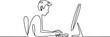 © Misho x Mamun - Continuous single drawn one line designer looks working monitor.one line Art icon drawing vector