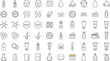 © Limon - Comprehensive skincare and dermatology line icon set featuring spf protection serum bottles laboratory equipment face masks and chemical formulas for professional cosmetic packaging,