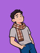© hakule - Stylish Cartoon Male Character Posing with Plaid Scarf