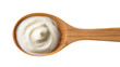 © Niamh - Isolated fresh creamy swirl of yogurt, sour cream, or mayonnaise in a natural wooden spoon.