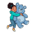 © Thumbs - Young girl happily hugging a blue teddy bear
