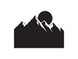 © Elevate Gallery - Minimalist black and white graphic illustration featuring a sharp mountain range silhouette set against a large circular sun on white background