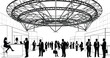 © Zaitoon - Exhibition hall filled with professional people networking beneath a complex circular steel structure creates a busy corporate atmosphere here.