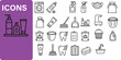 © vectorzking - Hygiene and Cleaning Icon Set - Household Sanitization, Dental Care, and Laundry Line Art Vector.