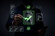 © Unnati - Person uses a stylus to mark a checklist on a digital document, representing task completion and verification.