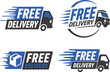 © VICI - Free Delivery Logo Collection with Truck and Shipping Motion Flat Vector Set