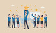 © YEASIN - Professional, meeting teams employee or specialist with skills to achieve goal concept, success businessman and businesswoman professional stand with star award