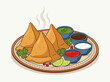 © Lvping - A vibrant illustration of a platter filled with crispy samosas, served with various savory dips and garnished with fresh ingredients, celebrating the joys of culinary exploration and flavor.