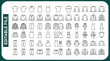 © Minara - Clothes line icons set. Sweatshirt, hoody, pullover, bathsuit, jacket, evening dress, cardigan, trousers visualization vector illustration. Outline signs of fashion apparel. Editable Stroke