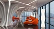 © mochalfin - Modern interior design abstract architectural space with orange lounge chairs