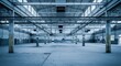 © Bakha - abandoned warehouse interior with concrete floor and steel beams structure