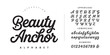© happy - Beauty Anchor elegant script calligraphy cursive font alphabet with uppercase lowercase characters numbers vector