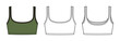 © aiven studio - Contrast Piping Bra Top Technical Fashion Illustration. Women Bralette Vector Template. Front and Back View. Square Neckline. Wide Straps. Sporty Minimal Design. CAD Mockup Set.