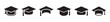 © Design Studio - Set of  graduation cap academic mortarboard hats collection university college graduate degree student education success ceremony cap flat line black silhouette style vector