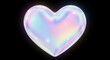 © Nazlykhan - Iridescent 3D heart shape with holographic texture isolated on black background. Glossy metallic sign of love, romance and passion. Abstract digital art element for Valentine day.