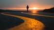 © Arkan - Lone Figure Walks Towards a Fiery Sunset on a Winding Road.