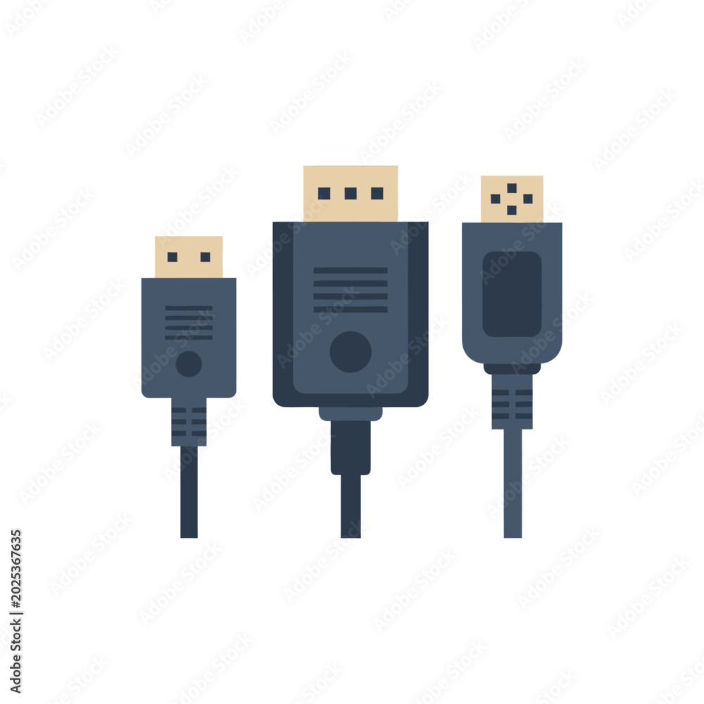 Vector illustration of computer video cable connectors including ...