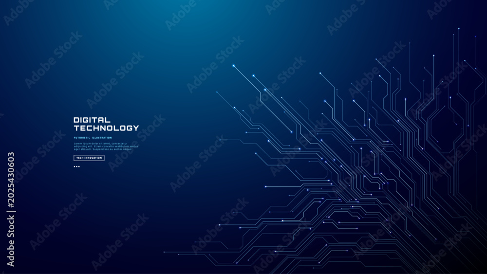 Abstract blue tech background with glowing circuit line patterns, cyber ...