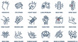 © Md - Medical pain and injury line icon set with headache heart issue lung problem back pain broken bones muscle strain and body joint ache vector graphics